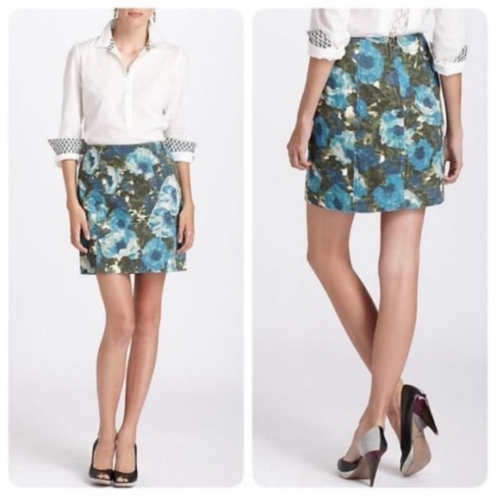 Anthropologie Floral Printed Corduroy Pencil Skirt